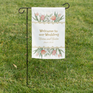 Pink Watercolor Tulips Spring Wedding Garden Flag
