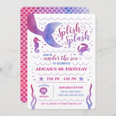 Pink Watercolor Under The Sea Mermaid Birthday Invitation