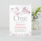 Pink Watercolor Unicorn Fairytale First Birthday Invitation (Standing Front)