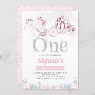 Pink Watercolor Unicorn Fairytale First Birthday Invitation