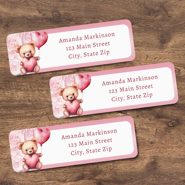 Pink Watercolor Valentine Teddy Bear Baby Shower Label (Creator Uploaded)
