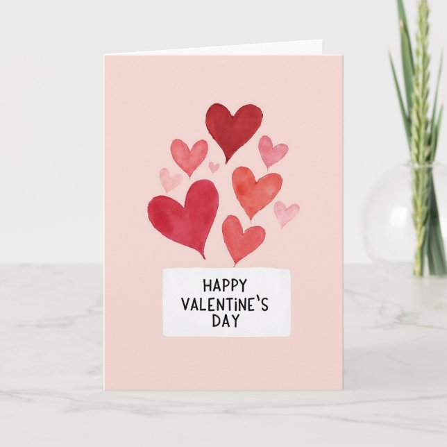 Pink Watercolor Valentines Day Card (Front)