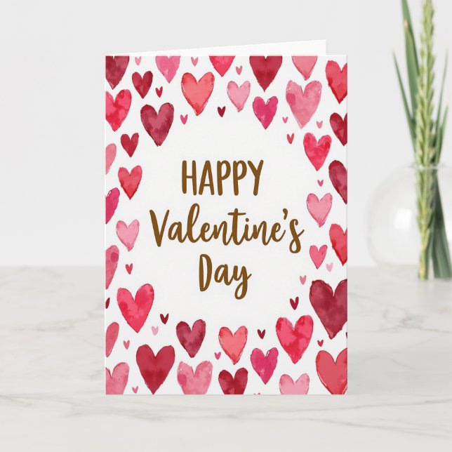 Pink Watercolor Valentines Day Love Card (Front)