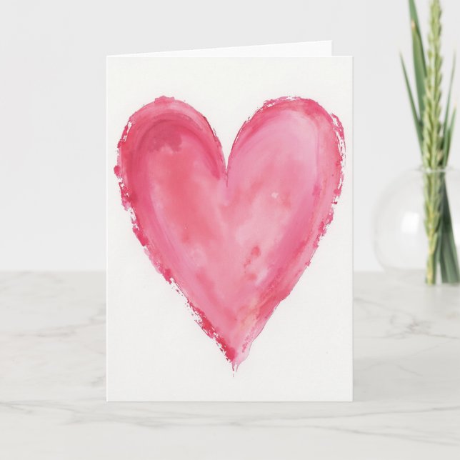 Pink Watercolor Valentines Heart Card (Front)
