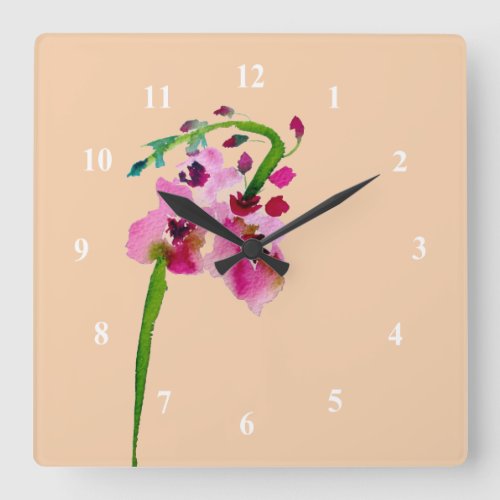 Pink watercolor Verbascum blush flower Square Wall Clock