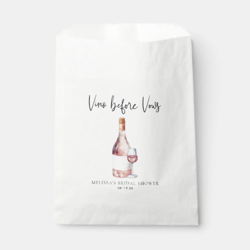 Pink Watercolor Vino Before Vows Bridal Shower Favor Bag