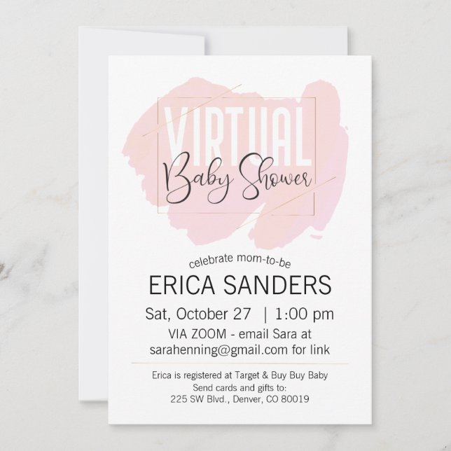 Pink Watercolor Virtual Baby Shower Invitation (Front)