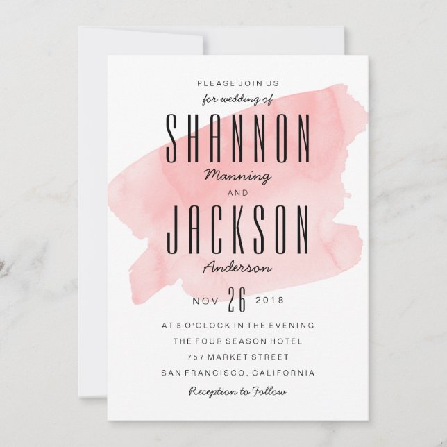 Pink Watercolor Wash Wedding Invitation (Front)