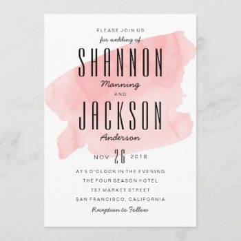 Pink Watercolor Wash Wedding Invitation by fourwetfeet at Zazzle
