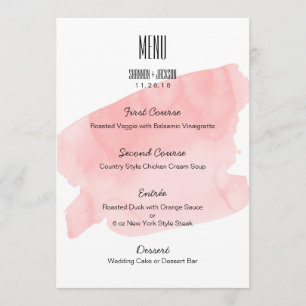 Pink Watercolor Wash Wedding Menu