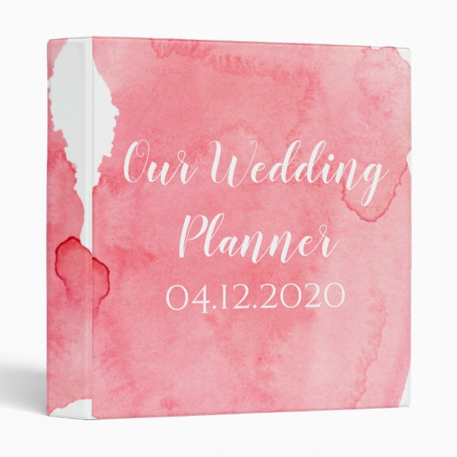 Pink Watercolor Wash Wedding Planner Binder (Front/Spine)