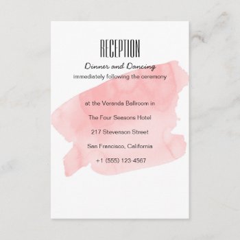 Pink Watercolor Wash Wedding Reception Card by fourwetfeet at Zazzle