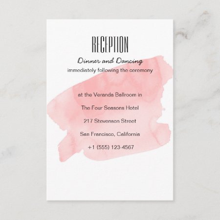 Pink Watercolor Wash Wedding Reception Card