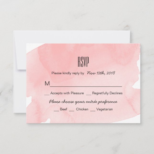 Pink Watercolor Wash Wedding RSVP Card (Front)