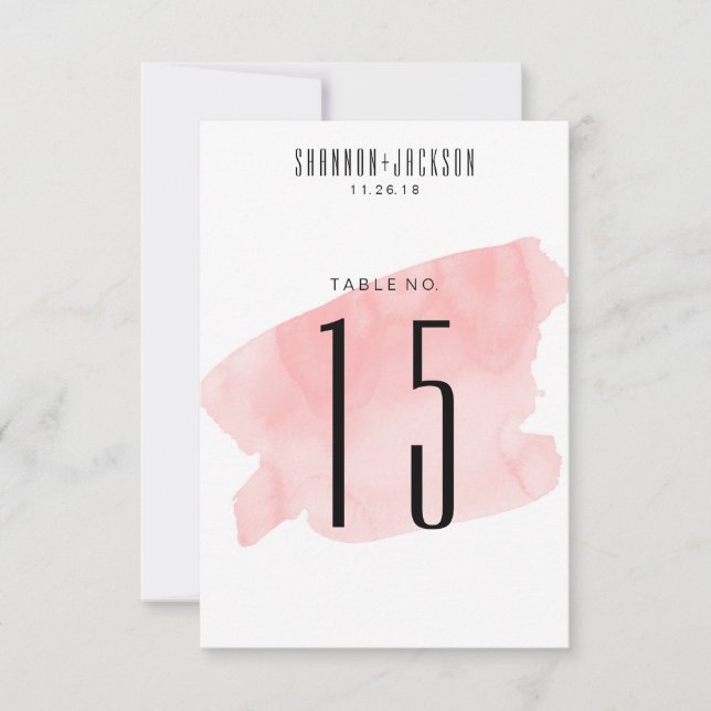 Pink Watercolor Wash Wedding Table Numbers (Front)