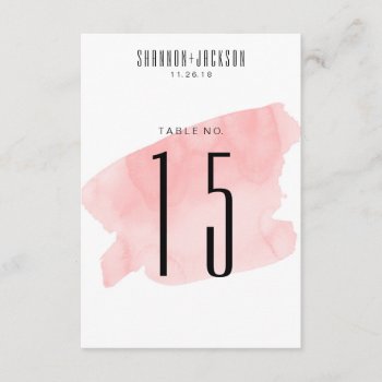 Pink Watercolor Wash Wedding Table Numbers by fourwetfeet at Zazzle