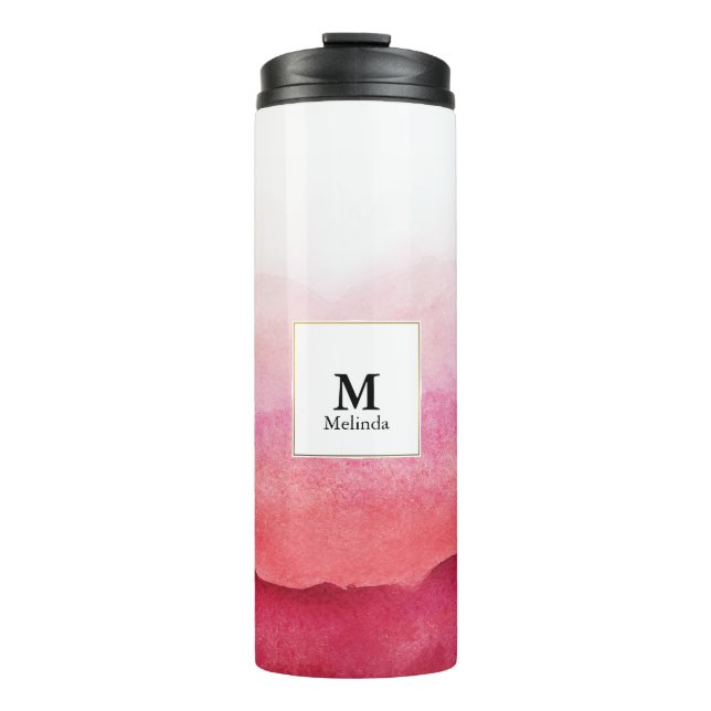 Pink Watercolor Waves Monogram Tumbler (Front)