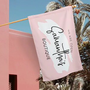 Pink Watercolor We Are Open Beauty Salon Shop Flag