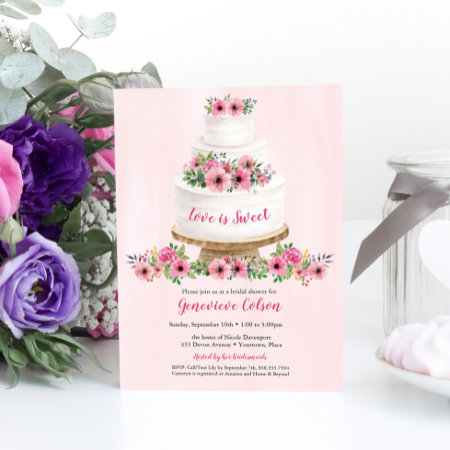 Pink Watercolor Wedding Cake Bridal Shower Invitation