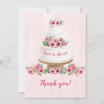 Pink Watercolor Wedding Cake Bridal Shower Thank You Card by starstreamdesign at Zazzle