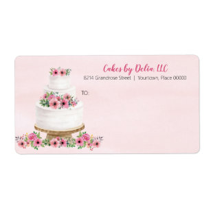 Pink Watercolor Wedding Cake Label