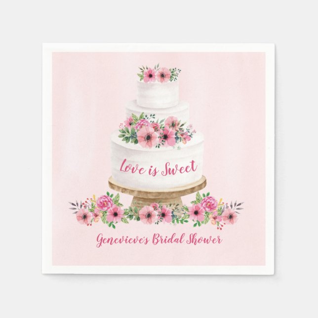 Pink Watercolor Wedding Cake Napkins (Front)
