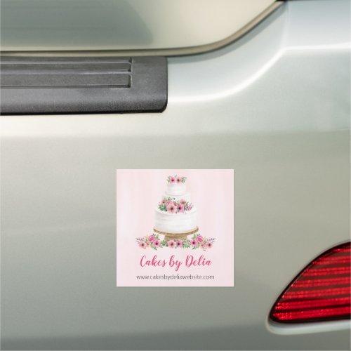 Pink Watercolor Wedding Cake Promotional Car Magnet