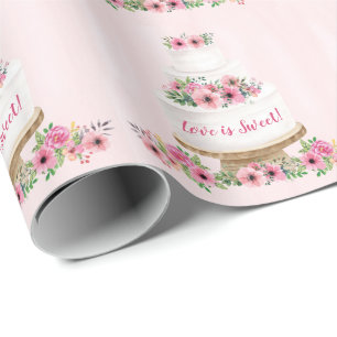 Pink Watercolor Wedding Cake Wrapping Paper