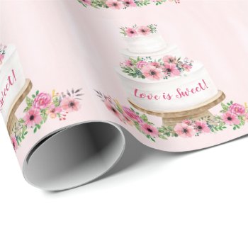 Pink Watercolor Wedding Cake Wrapping Paper by starstreamdesign at Zazzle