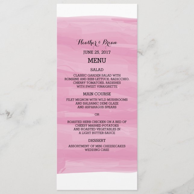 Pink Watercolor Wedding Menu (Front)