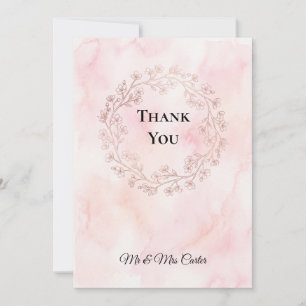 Pink Watercolor Wedding Thank You Card