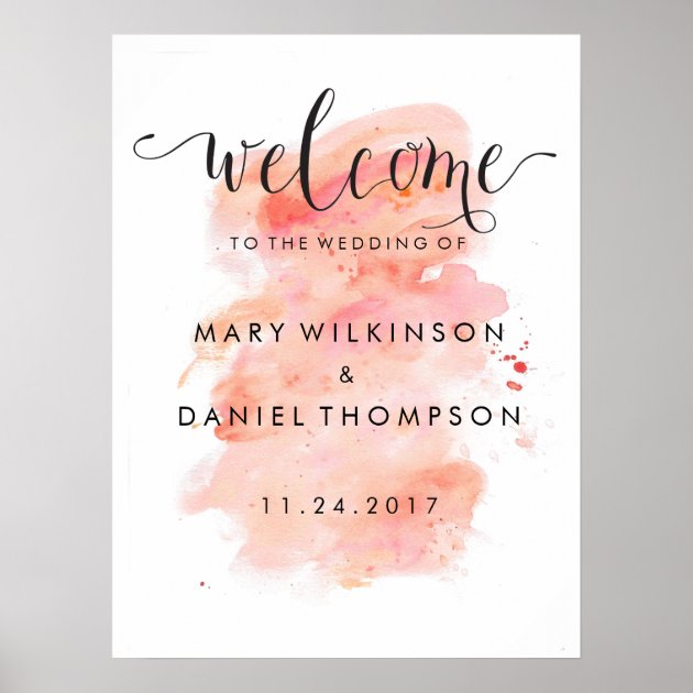 Pink Watercolor Wedding Welcome Poster