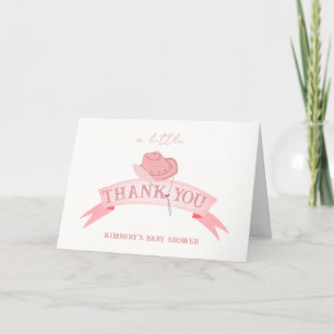 Pink Watercolor Western Cowgirl Hat Baby Shower Letterpress Thank You Card