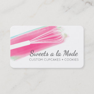 Pink watercolor whisk baking bakery pastry chef bu business card