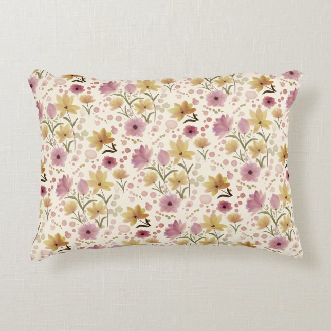 Pink Watercolor Wildflower  Accent Pillow (Front)