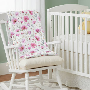 Pink Watercolor Wildflower Baby Blanket