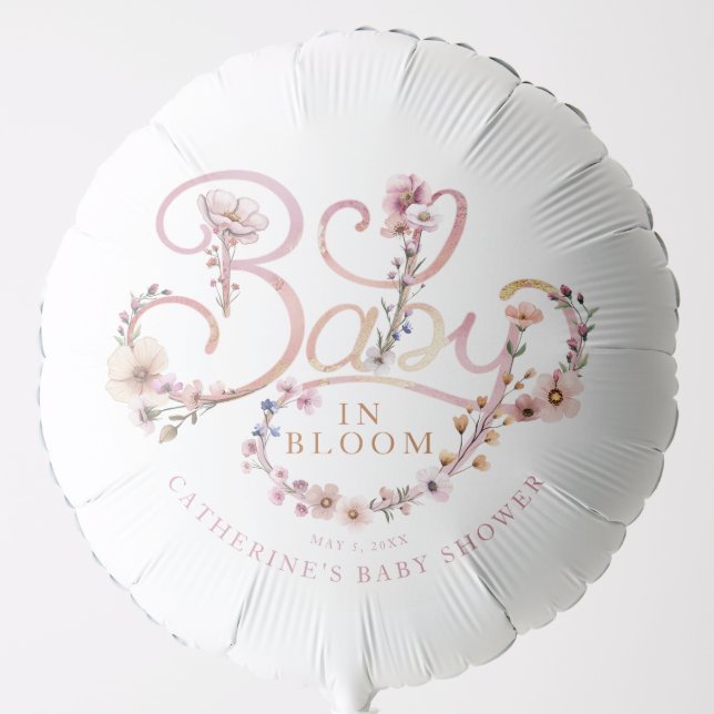 Pink Watercolor Wildflower Baby Shower Balloon – B (Front)