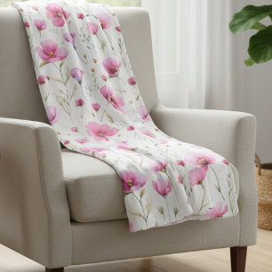 Pink Watercolor Wildflower Fleece Blanket