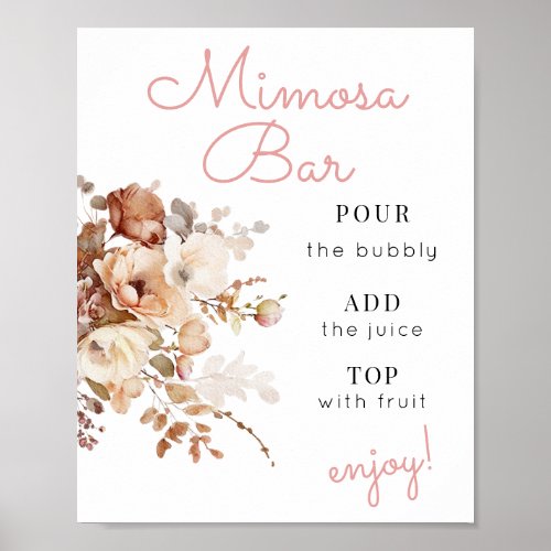 Pink Watercolor Wildflower Floral Mimosa Bar Sign