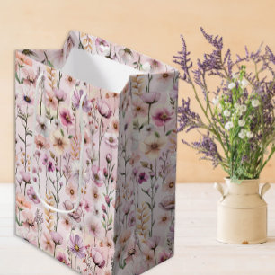 Pink Watercolor Wildflower Gift Bag – Dusty Floral