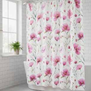 Pink Watercolor Wildflower Shower Curtain