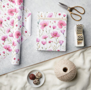 Pink Watercolor Wildflower Wrapping Paper