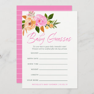 Pink watercolor wildflowers Baby Predictions Game Invitation
