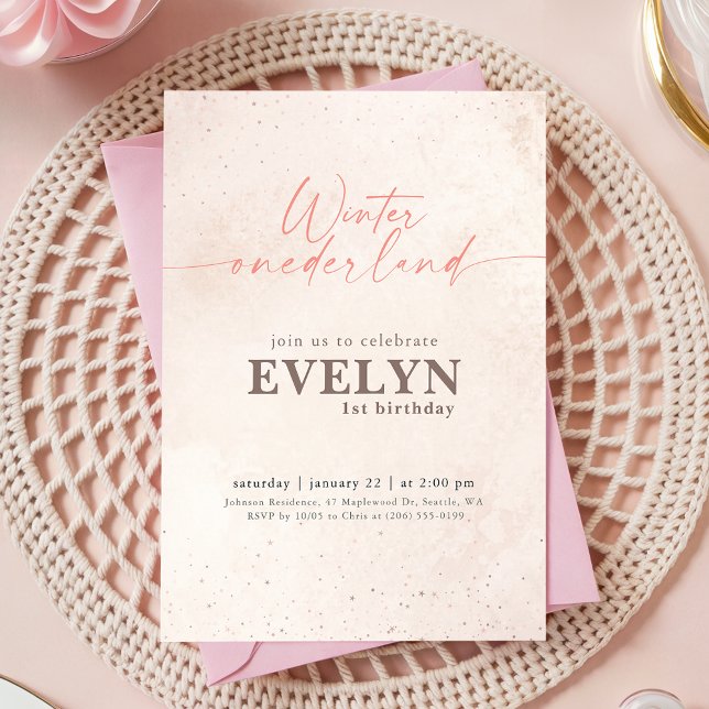Pink Watercolor Winter Onederland First Birthday Invitation (Creator Uploaded)