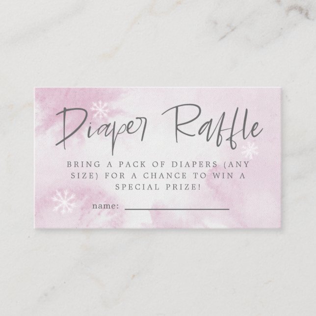 Pink Watercolor Winter Snow Diaper Raffle Ticket Enclosure Card (Front)