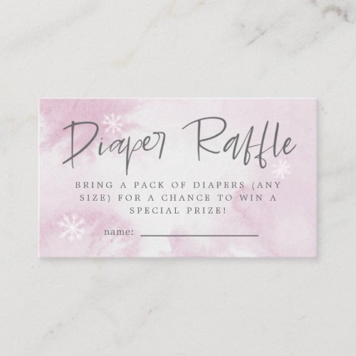Pink Watercolor Winter Snow Diaper Raffle Ticket Enclosure Card