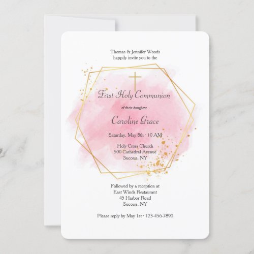 Pink Watercolor With Gold Frame Invitation