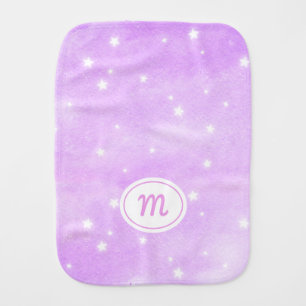 Pink Watercolor with Stars Monogram Baby Burp Cloth