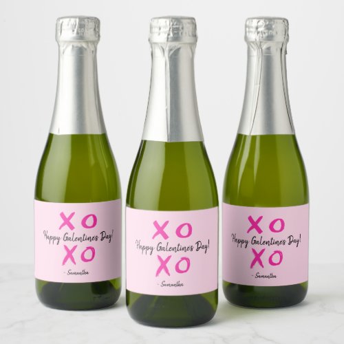 Pink watercolor XOXO Happy Galentines day custom Sparkling Wine Label
