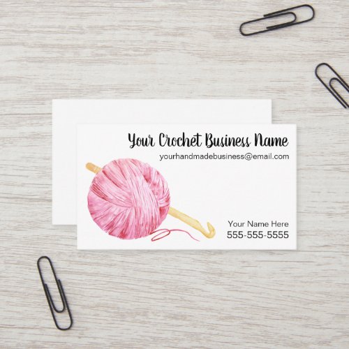 Pink Watercolor Yarn Crochet Business Card